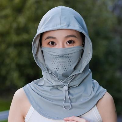 Sommer Anti-UV Sonnenschutzhut mit Maske Schal Atmungsaktive Eisseide Schlupfmütze Kopftuch Unisex Strandkappe für Outdoor-Sport
