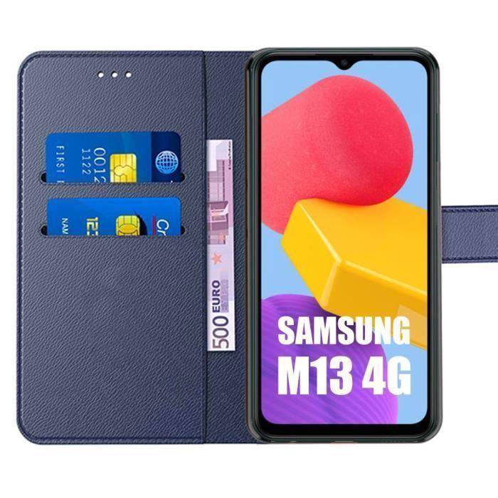 Coque pour Samsung Galaxy M13 - BOOLING - Effet Cuir - Protection Renforcée - Bleu Marine