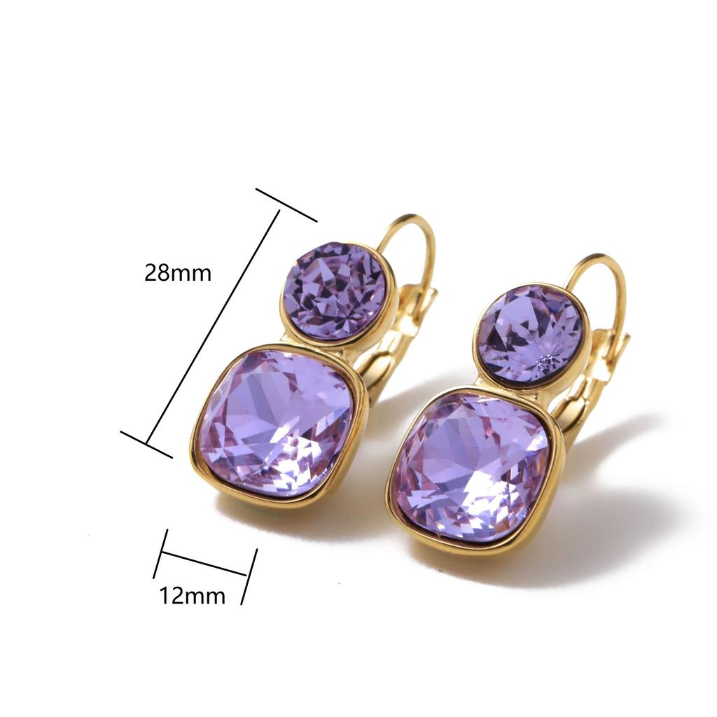 CARLIDANA 18K Gold Plated Stainless Steel Square Shaped Colorful Pink Crystal Stone Stud Dangle Earrings for Women Jewelry