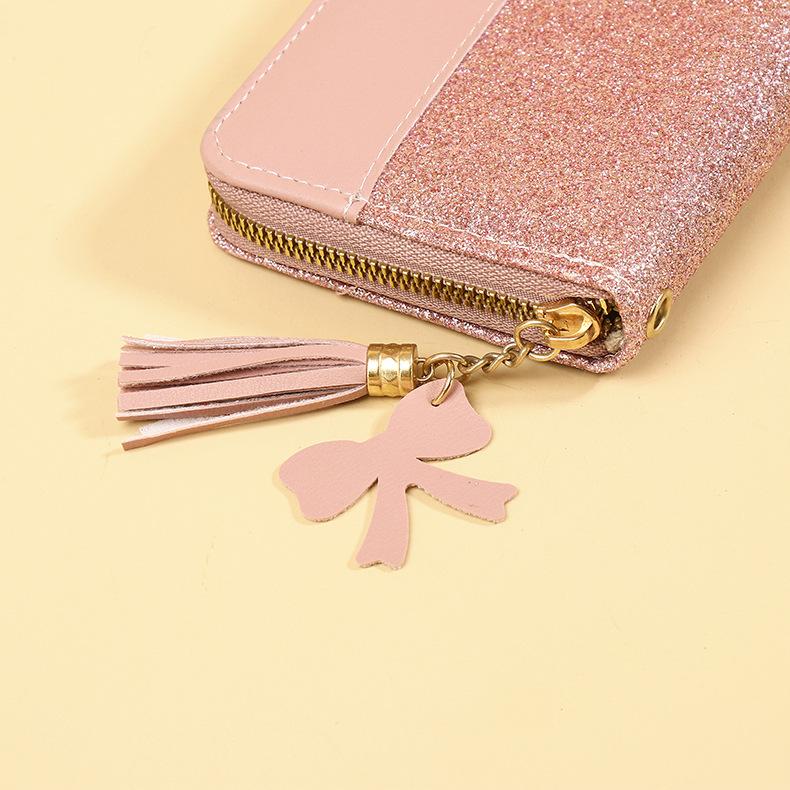 Cüzdan Uzun Kadın Fermuarlı Cüzdan Kadın Kore Versiyonu Ekleme Zıt Renk Püsküllü Çok Yönlü Kart Çantası Telefon Çantası