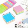 (24 Pack) Lined Sticky Notes 3x3 in Ruled Stickies Super Sticking Power Memo Pads,12 Bright Multi Colors Sticky Notes with Lines Self-Stick Note Pads