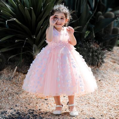 Flauschiges Baby-Mädchenkleid mit 3D-Blumenmuster für Hochzeiten und besondere Anlässe