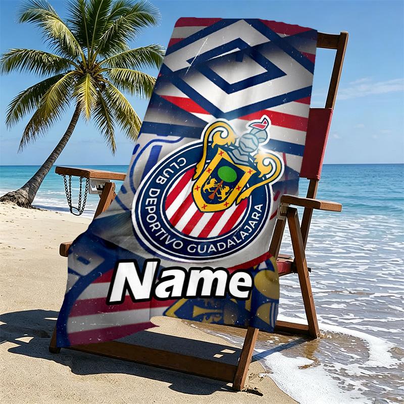 Custom Name Personalized Club Deportivo Guadalajara Print Beach Towel, for Trip Camping Beach Party Home Decor, Birthday Gift for Family & Friends
