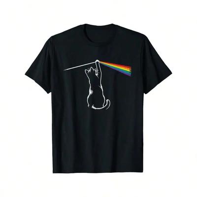 Grafické tričko Rock Cat pro muže a ženy 100% bavlna Ležérní střih Černá kočka Duha Kytara Design Lze prát v pračce Letní tričko