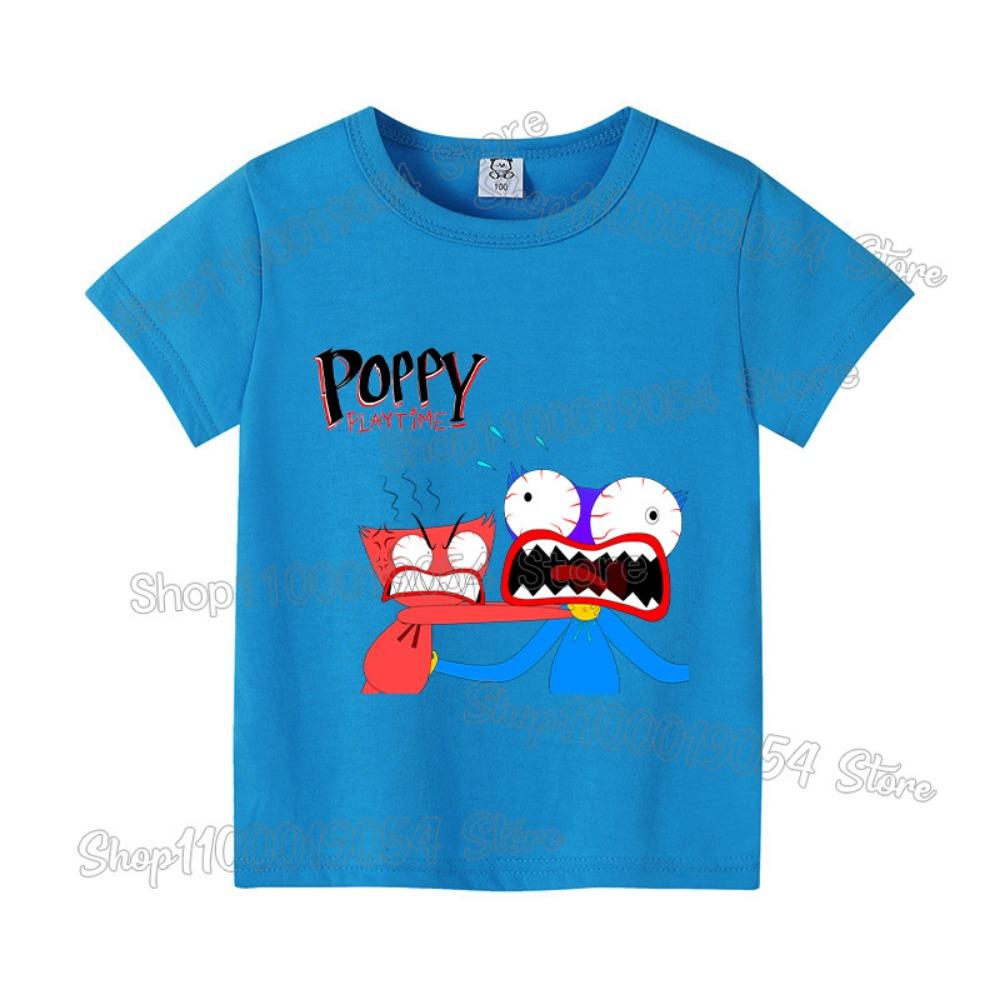 Spiel Poppy Playtime Kinder T-Shirt Huggy Wuggy Mädchen Junge Kurzarm T-Shirt Cartoon Babykleidung Kinder Sommer Baumwolle Oberteile 130 blue