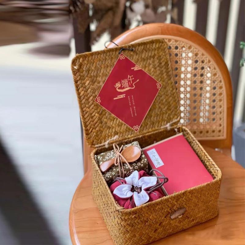 Cesto portaoggetti intrecciato con alghe, cesto regalo per matrimonio occidentale con coperchio, scatola portaoggetti intrecciata in vimini di rattan