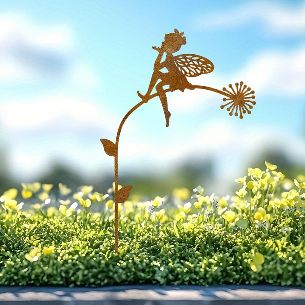 2Pc Iron Fairy Garden Decoration with Bright Floral Design, Perfect for Terrace, Courtyard, Lawn and Holiday Celebration Activities, Garden