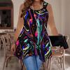 Women's Fashionable Casual Sports Double-ring Vest, Marble and Lines Veining Printed Patterns, Irregular Hem, Elegant and Simple