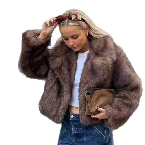 Ins street shooting winter imitation fur jacket trendy fashion short fox fur coat dyed environmentally friendly fur women's clothing