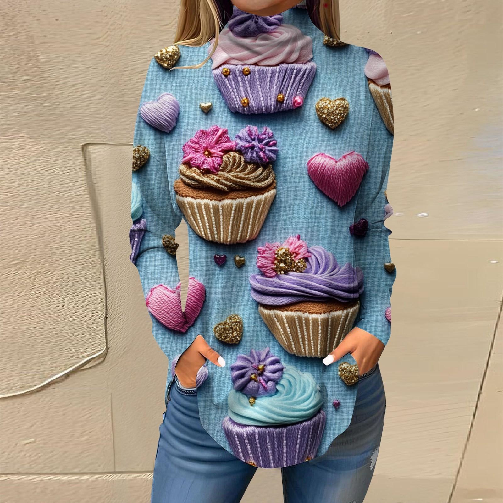 

Женская свободная водолазка с принтом ко Дню святого Валентина, футболка с длинными рукавами, топ и джемпер XXXL синий