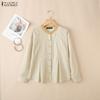 ZANZEA Women Grid Print Casual Round Neck Long Sleeve Blouse