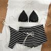 Sexy gestreifter Bikini Damen Badeanzug Dreiteilige Bademode Weiblich String Bikini Set Schwimmen Badeanzüge Shorts Biquini