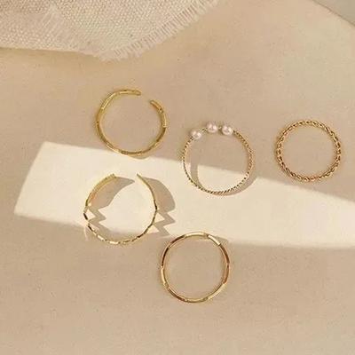 5 Pezzi Set Anelli da Dito Semplici con Perle in Stile Coreano Anelli Apribili Regolabili Gioielli