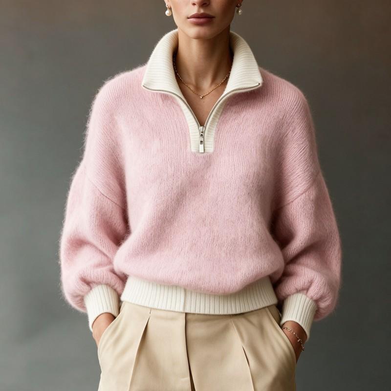 Womens Winter Half-Zip Turtleneck Knit Sweater Soft Cozy Slim Fit Casual Loose Pullover In Acrylic