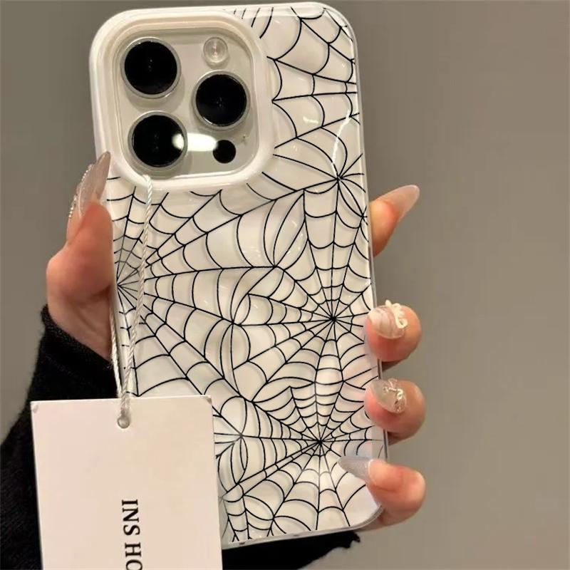 Black Spider Web Silicone Case For iPhone 13 16 15 14 12 Pro Cover for iPhone 15 16 Plus 13 11 12 14 15 16 17 Air Pro Max Cases