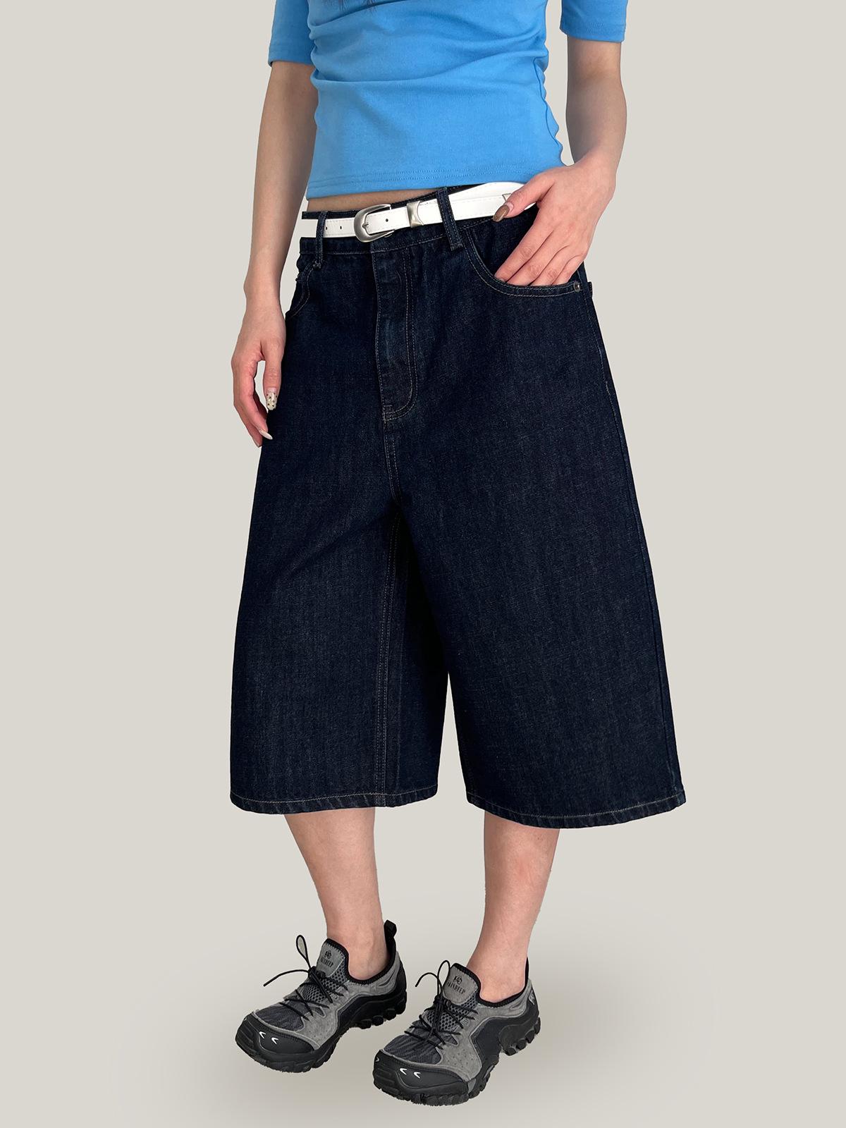 Yuyi 2026 Spring Women s Retro Wide-Leg Mid-Length Denim Jeans L (Up to 60 kg) темно-синий
