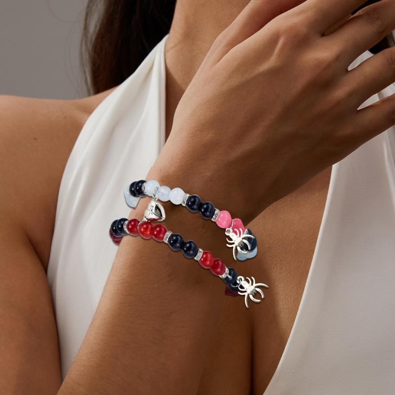 1 Paar Spinnen-Paararmbänder Magnetisches Herz-Design Handgelenkkette Trend Freundschaftsarmband für den Alltag Halloween-Party