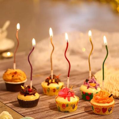 6/12Pcs Birthday Spiral Cake Candles with Holders Long Thin Curly Coil Metallic Cake Birthday Wedding Party Decoration