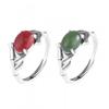 Adjustable Open Ring Women Men Vintage Bamboo Leaf Design Red Agate Jade Copper Statement