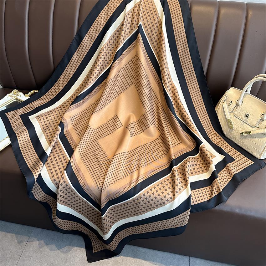 Versatile British-Style Silk Square Scarf - 90cm Solid Color Shawl & Headscarf