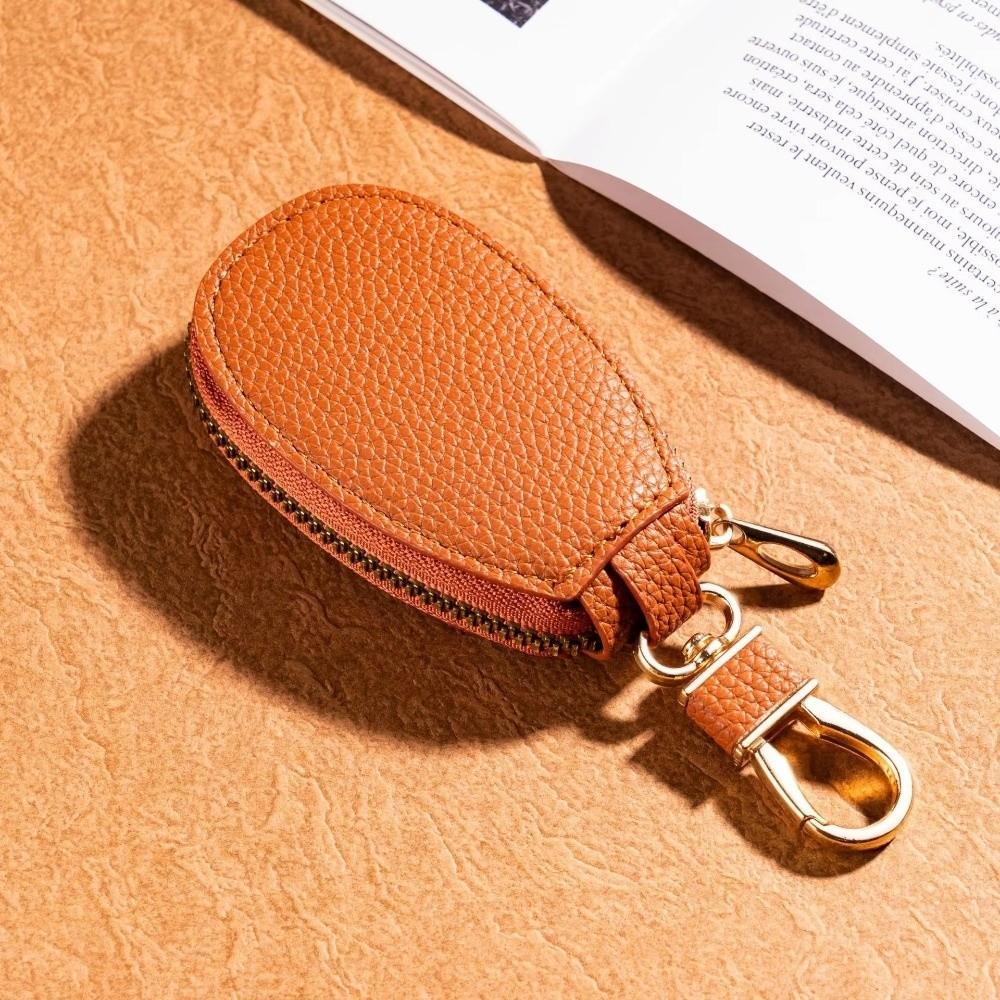 Large Capacity Leather Key Case Zipper Closure Keychain Holder Stylish Car Key Bag  Unisex