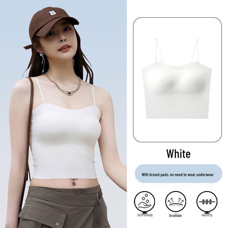 

Thin Nude-Feel Bandeau Top with Chest Pads: Anti-Slip, Anti-Sagging Strappy Inner/Outer Wear for Small Breasts M - recommended 75-99 jin