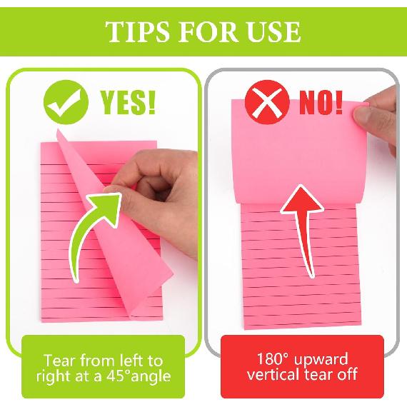 NESCCI 12 Pads Lined Sticky Notes 4x6 Sticky Notes with Lines Self-Stick Note Pads 12 Bright Multi Colors Big Rectangular Sticky Note for