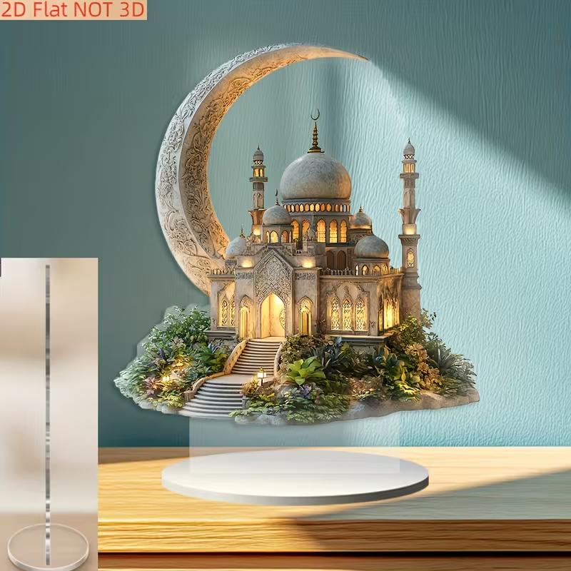 Mekka Moschee Desktop-Dekoration Halbmond und Islamische Architektur Geeignet für Zuhause, Wohnzimmer Ramadan Geschenke Religiöse Deko