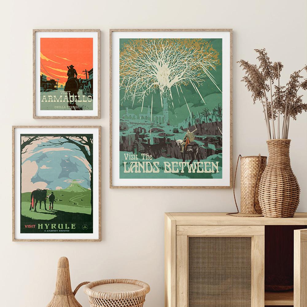 Peinture sur toile nordique vintage Zelda, affiches et impressions de voyage, jeu vidéo, paysage, art mural, images pour salon, décoration de la maison