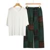 Pajamas Women's Spring and Summer New V-neck Short-sleeved Cotton and Linen Pants European and American Large-size Loungewear Two-piece Set