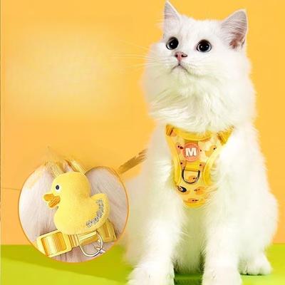 Uniwersalna smycz dla kotów i psów Niezbędne akcesoria dla kota do wyprowadzania zwierząt na klatce piersiowej i plecach Urocza kreskówkowa smycz akcesoria dla zwierząt