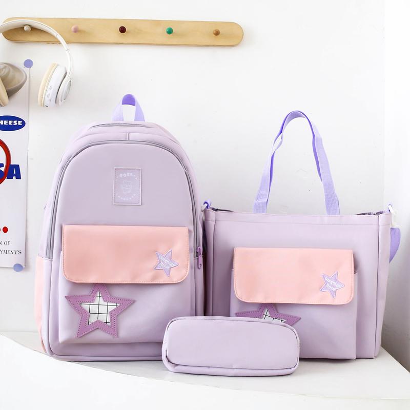 Three-Piece Backpack Set Color Contrast Schoolbag Girls Large Capacity Backpack for Primary and Secondary School Students