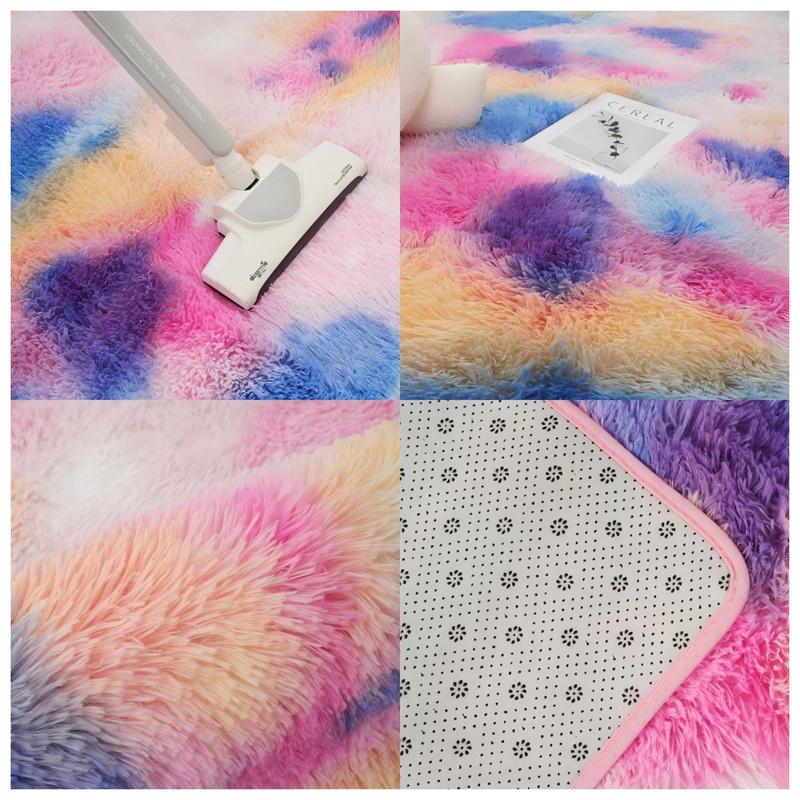 Soft Area Rugs Bedroom Carpet Fluffy Non-slip Tie-Dyed Fuzzy Shag Plush Soft Shaggy Bedside Rug Living Room Carpet