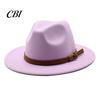Outdoor Hiking Headwear Wool Felt Fedora Hat, Unisex Panama Hat with Faux Leather Band, Casual Daily Wear Wide Brim Vintage Trilby for Women