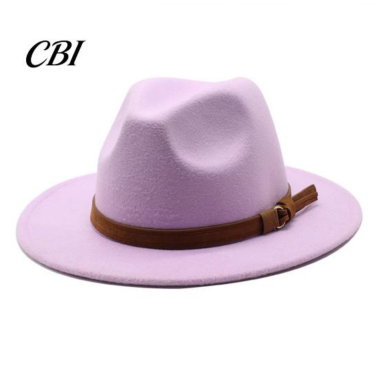 Outdoor Hiking Headwear Wool Felt Fedora Hat, Unisex Panama Hat with Faux Leather Band, Casual Daily Wear Wide Brim Vintage Trilby for Women