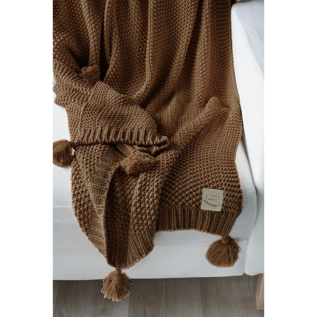 Valentinstagsgeschenk, Coco Rice, gestrickte Pompom-Strickwaren, TV-Decke, Sofa-Überwurf, Khaki