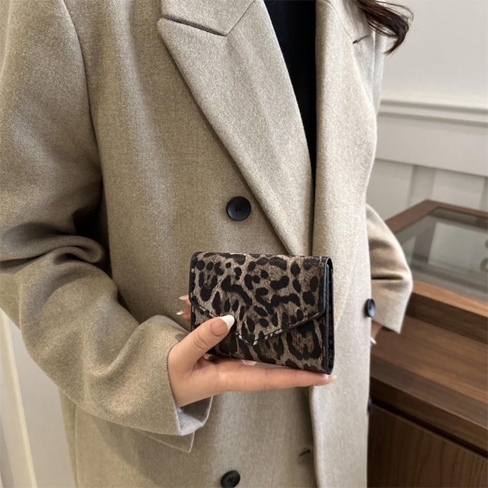 Korean Style Envelope Clutch Bag PU Leather Coin Purse Mini Leopard Short Wallet  Gift