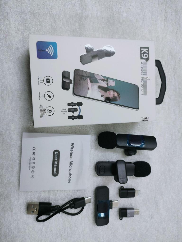 K9 Lavalier Wireless Microphone Duo for Mobile Streaming & Smart Noise Cancelling Audio Recording