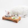 Pets Double Bowls Dog Cat Food Water Feeder Ceramic Dish Bowl Bamboo Rack Cats Feeding Dishes Small Dogs Drink Bowl Pet Supplies