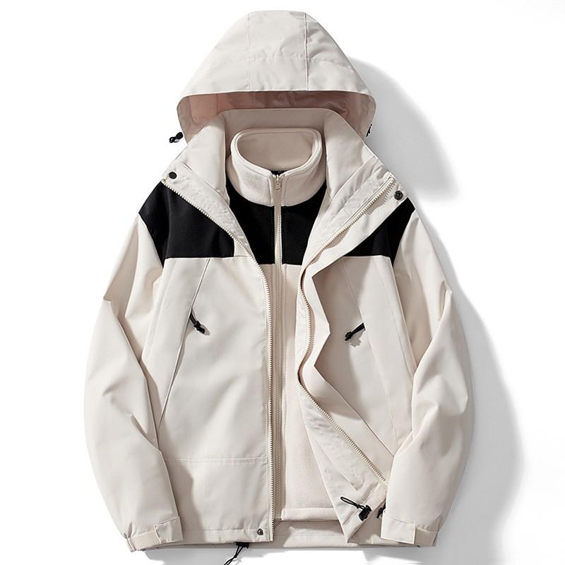 3-in-1 Waterproof Windproof Outdoor Jacket With Removable Hood Fleece Liner Men Women Winter Hiking Climbing