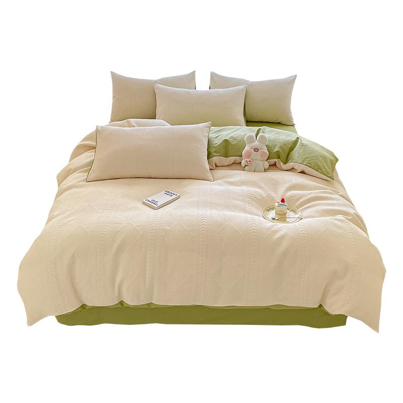 Class A Maternal And Infant Grade Cotton Three-Layer Yarn Four-Piece Set Of Pure Cotton Single Double Bed Sheet Quilt Cover Soft Three-Dimensional