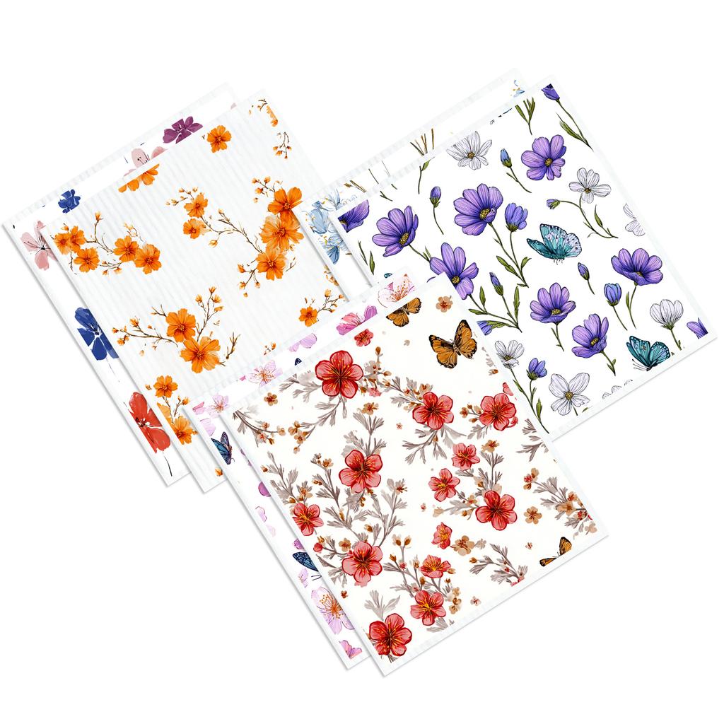 Cleaning Cloth Reusable Kitchen Dish Towels Eco-friendly Microfiber Colorful Floral Pattern Dishcloths Lint Free Washable Duster Rags Tea Towels