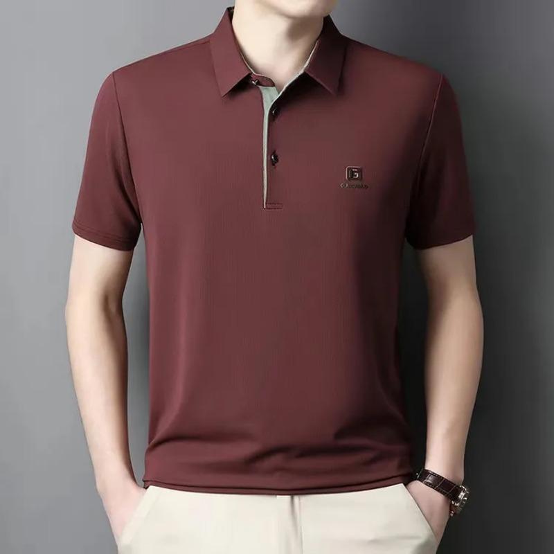 Men's Korean-Style Pullover Button Solid Color Polo Shirt  Short-Sleeve Lapel Casual Top