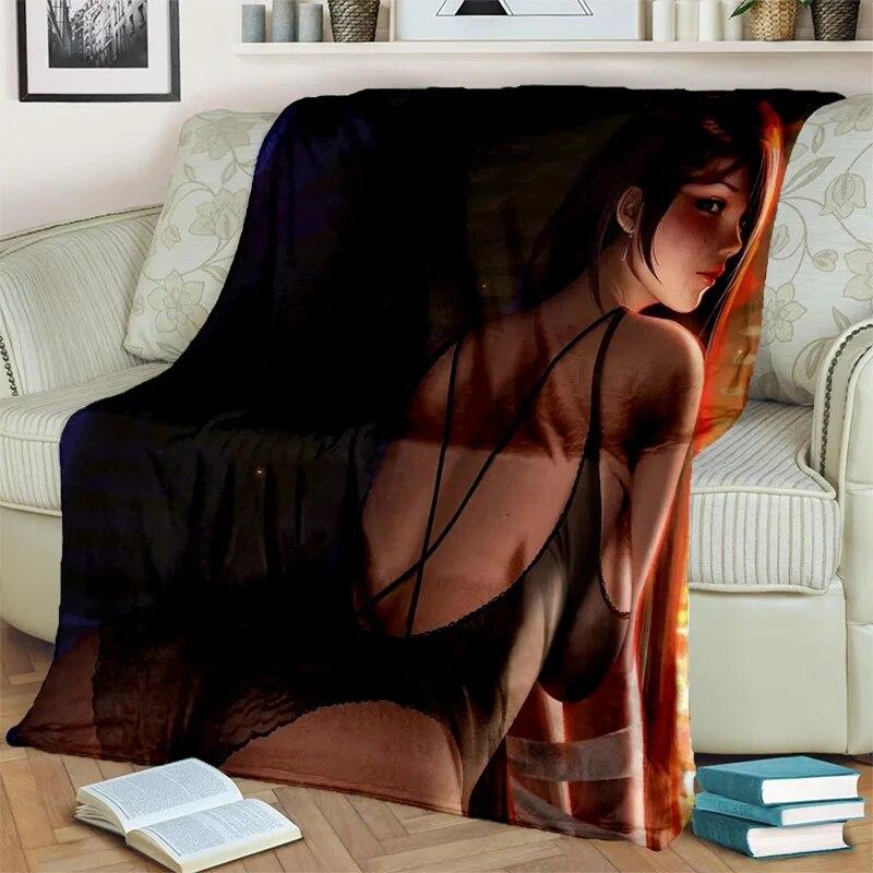 3D Tifa Aerith Sexy Lace Girl Game Cartoon Blanket,Soft Throw Blanket for Home Bedroom Bed Sofa Picnic Office Cover Blanket Kids