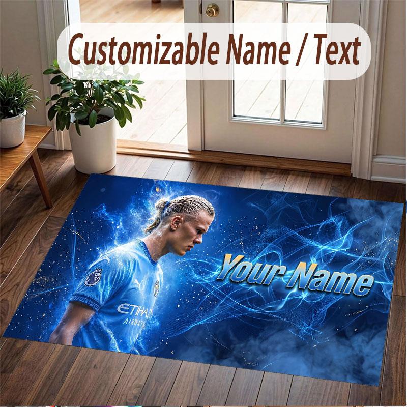Custom Rug Erling Haaland Pattern Print Name Text Soft Non‑Slip Floor Carpet for Home Indoor Decoration