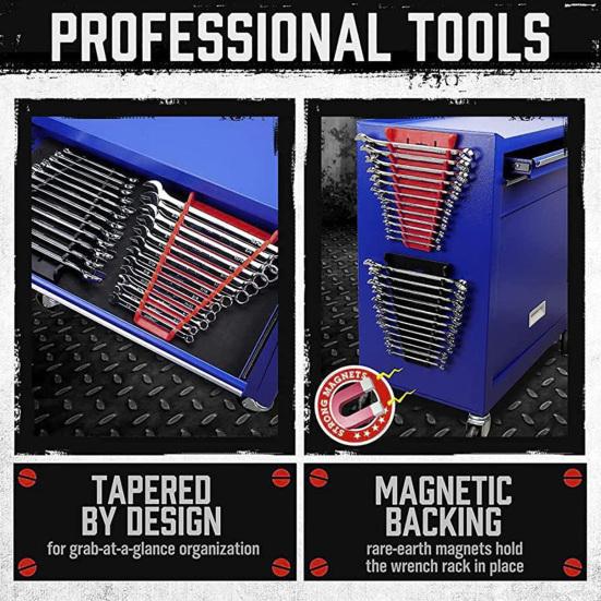 1 Pair Magnetic Wrench Storage Brackets 12-slot Compact Design Easy Installation Brackets for SAE And Metric Wrenches