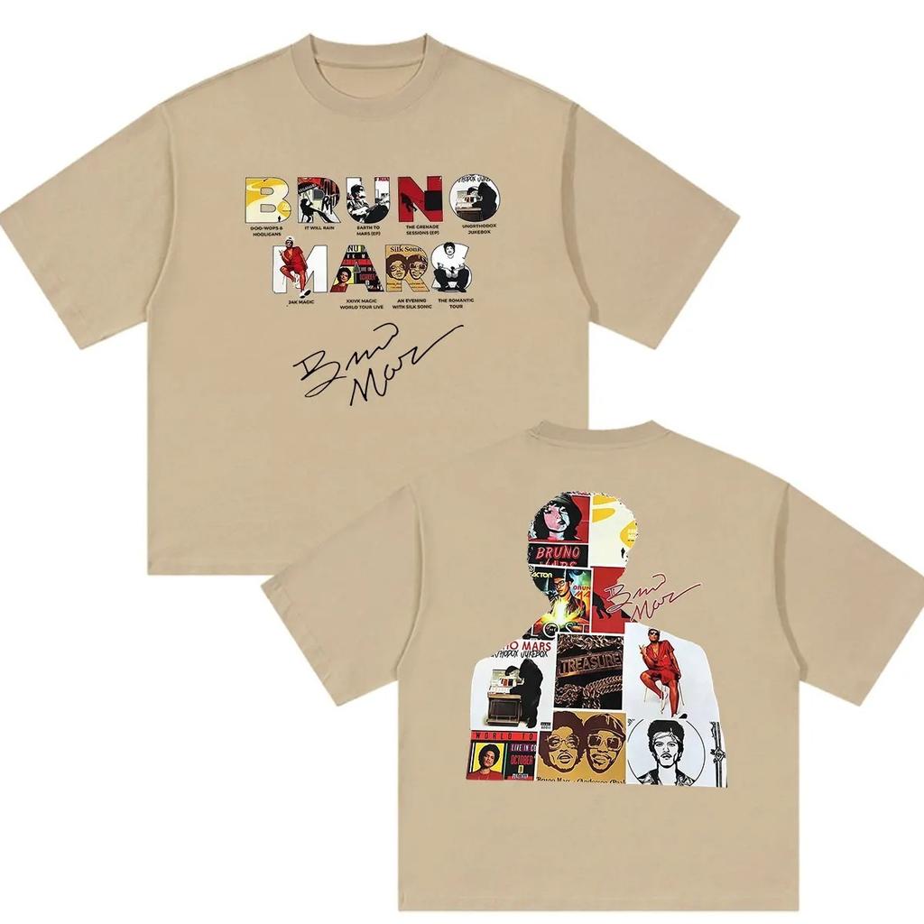 Rapper Bruno Mars The Romantic Tour 2026 Merch T Shirts Men's Vintage Fashion Oversized Cotton T-shirt Gothic Clothing Tee Shirt