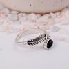 Adjustable Black Onyx Feather Ring | Silver Plated Boho Wrap Jewelry | Protection Stone Gift for Her