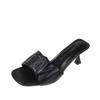 French Square Head Thick Heel Slippers Women's Outer Wear 2025 Summer New Fashion Versatile Pleated Word with Cool Slippers