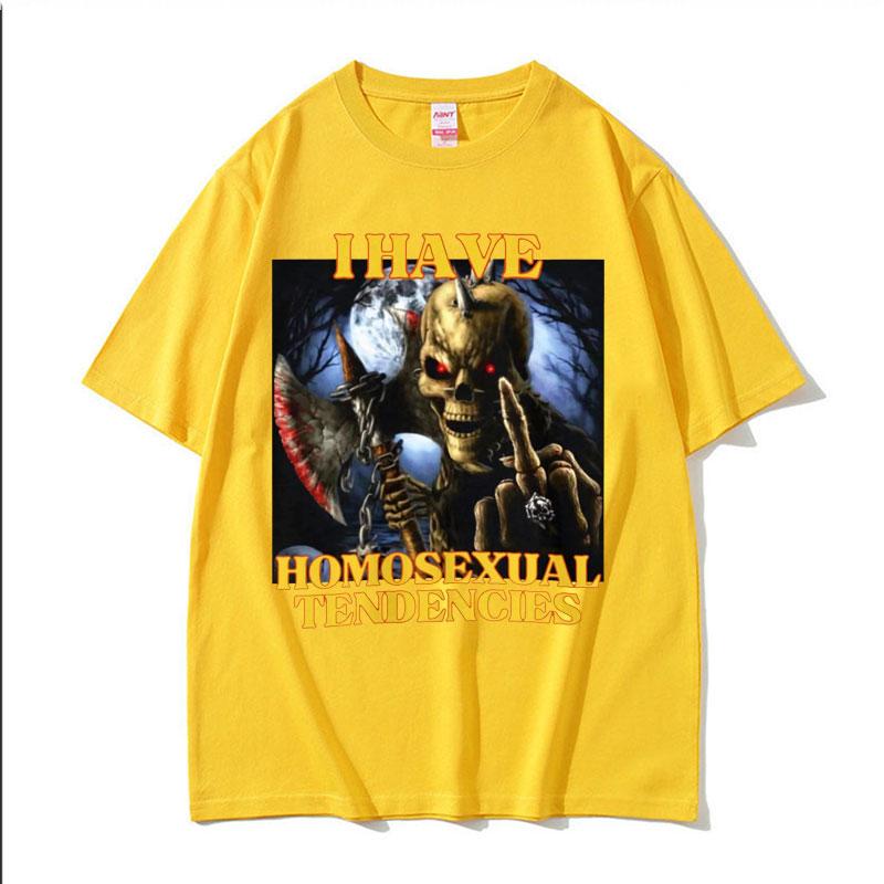 Homosexual Tendencies Funny Hard Skeleton Meme T-shirt Men Fashion Harajuku Cool Vintage T Shirt Male Casual High Quality Tshirt